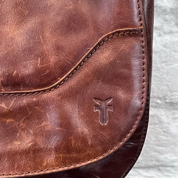 FRYE Melissa Saddle Bag Leather Cognac Crossbody - Picture 13 of 16